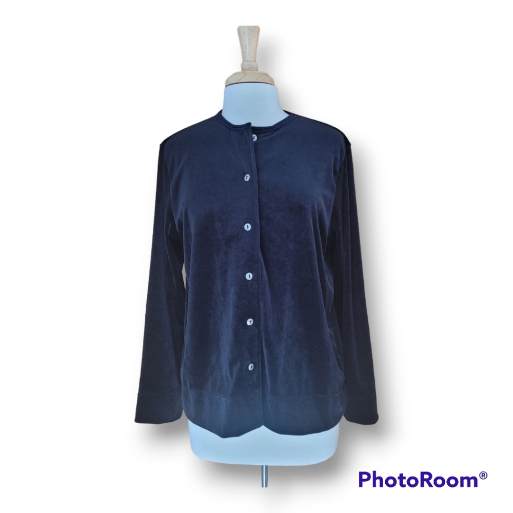 Vintage Blair Black Velvet Button Down Blouse/Shirt T… Gem